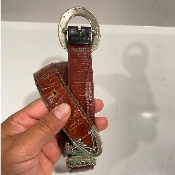 VTG Brighton Reversible Leather Belt Ornate Brown/Black Western, Boho, Gypsy  L